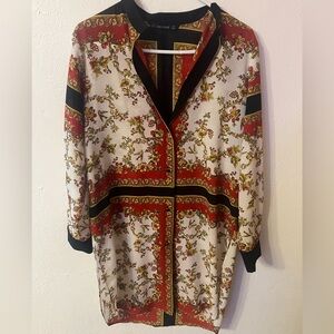 Zara Basic Black Tunic Top with Multicolor Design